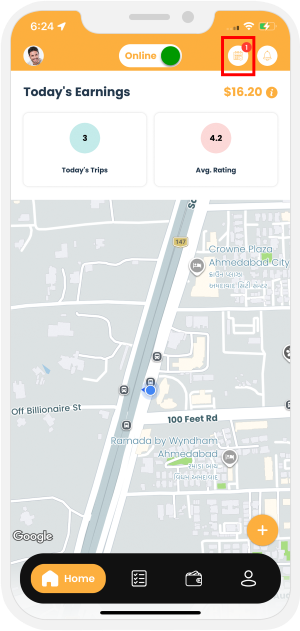 Ride Later Booking request icon on the top