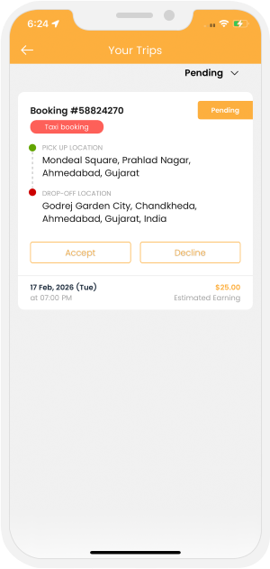 User can accept or decline any Ride Later Booking request
