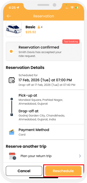 User can also gets option to reschedule the Ride
