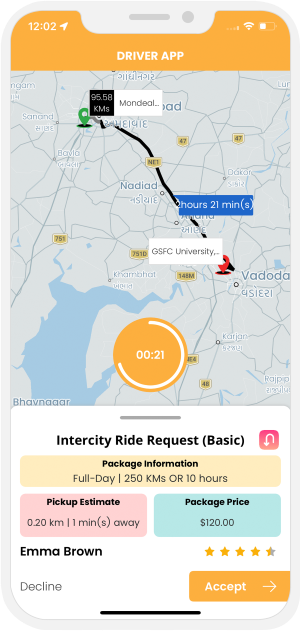 Driver accept or decline the request