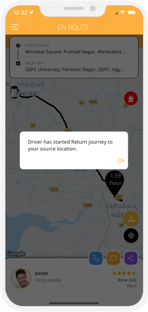 driver started return journey