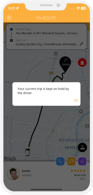 Notification of Trip has been put on hold by driver