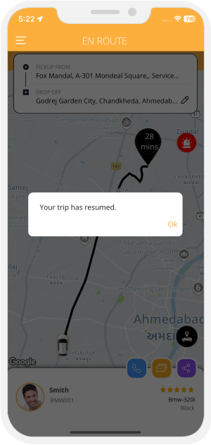 your trip is resumed