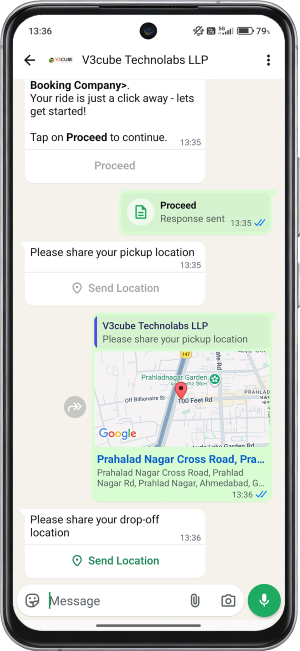 chatbot ask for pick-up location