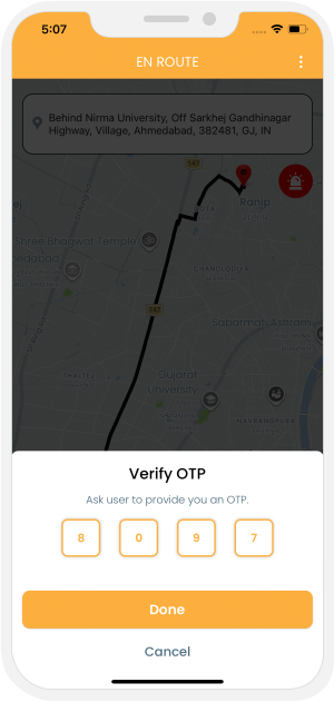 OTP Verification to Start the Ride