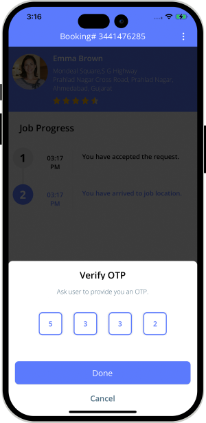 OTP Verification to Start the Job