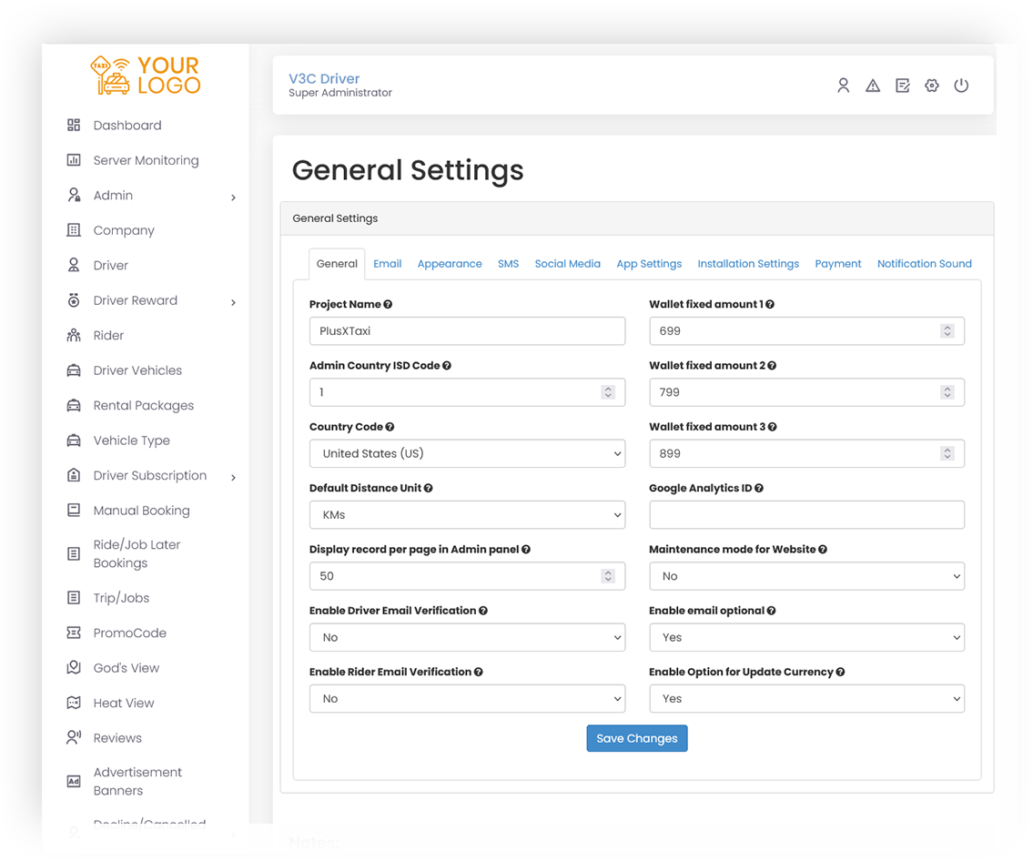 Admin Settings Screen