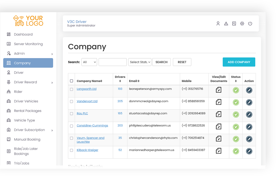 Company Management Screen
