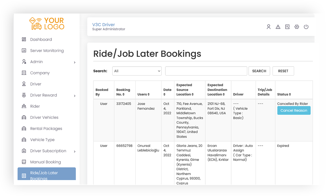 Ride Later Bookings Screen
