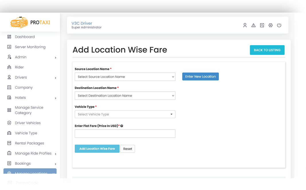 Add Location wise fare