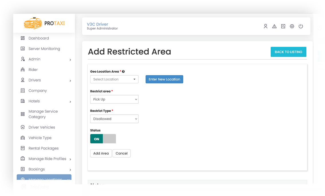 Add restricted area