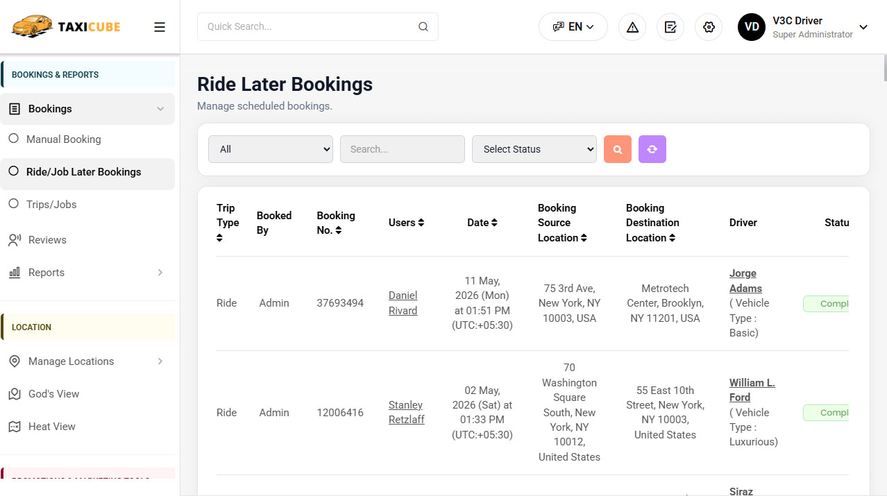 Ride Later Bookings