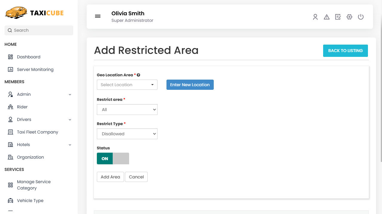 Add Restricted Area