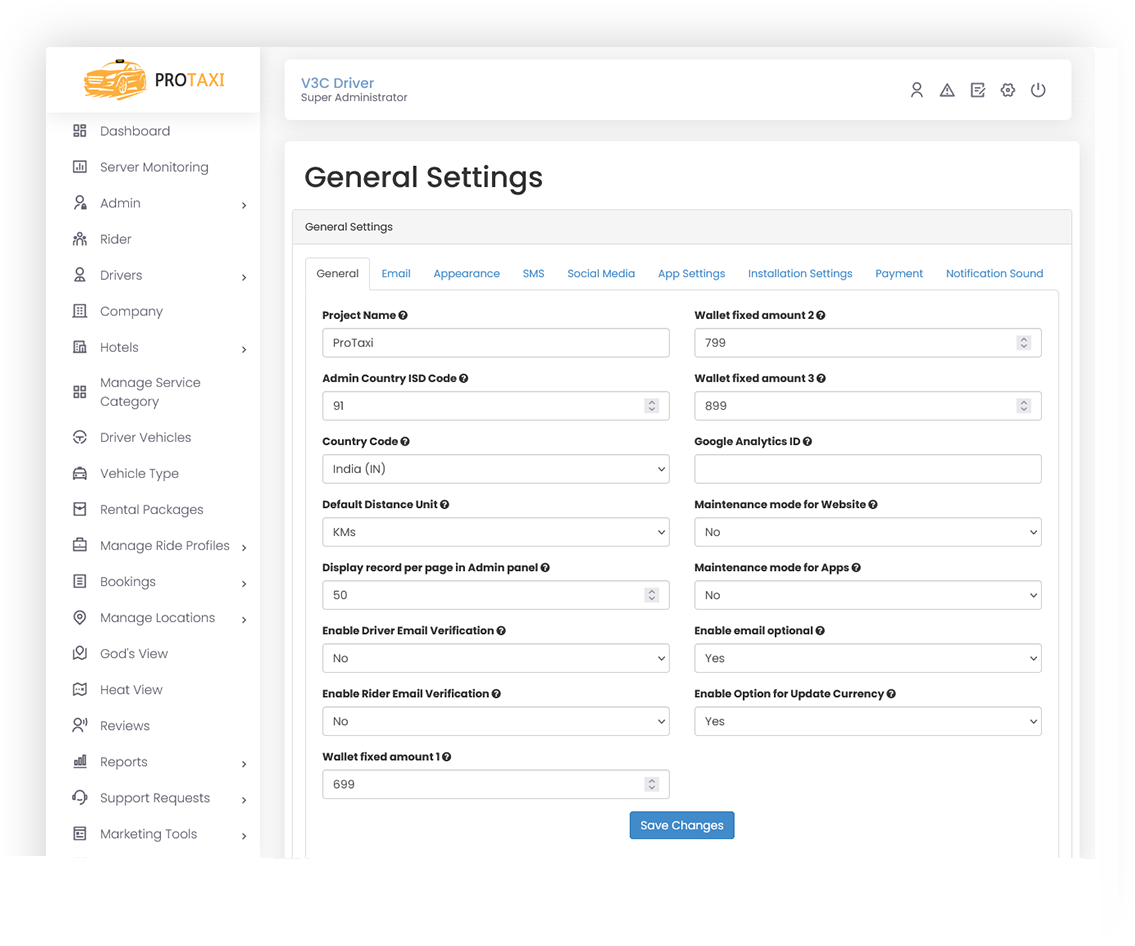 Admin Settings Screen