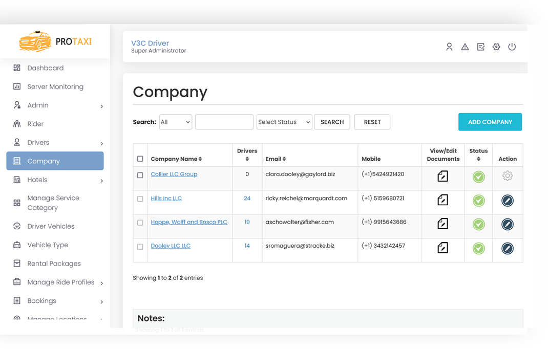 Company Management Screen