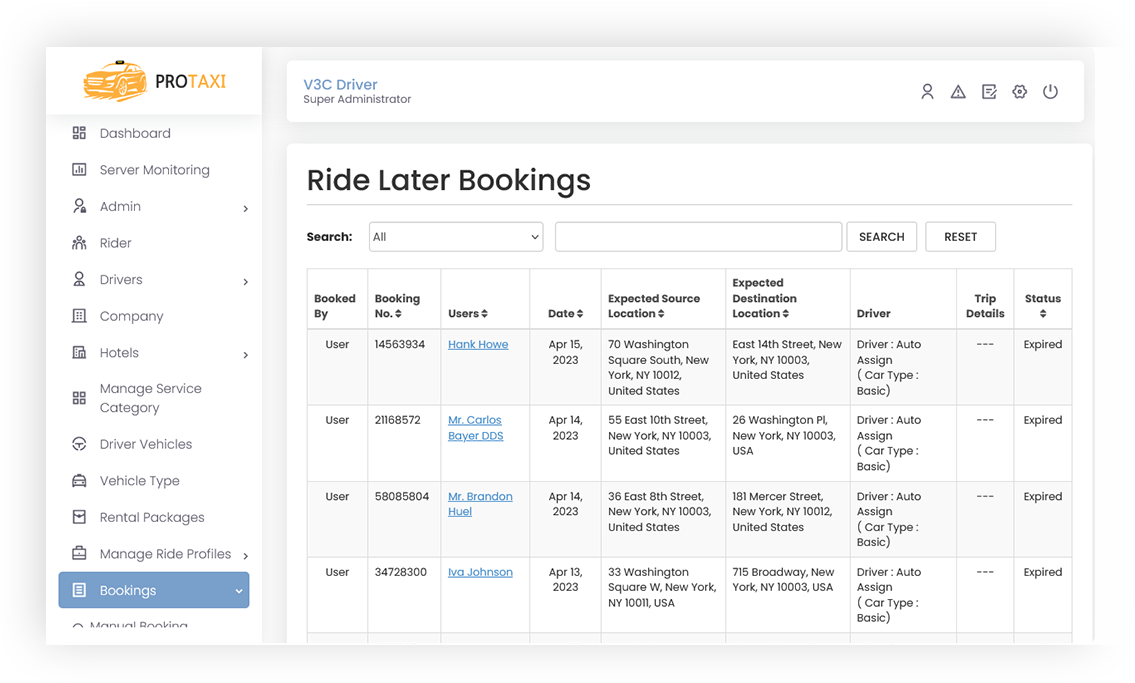 Ride Later Bookings Screen