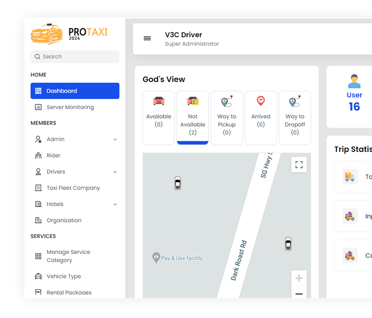 taxi app Admin Dashboard Screen