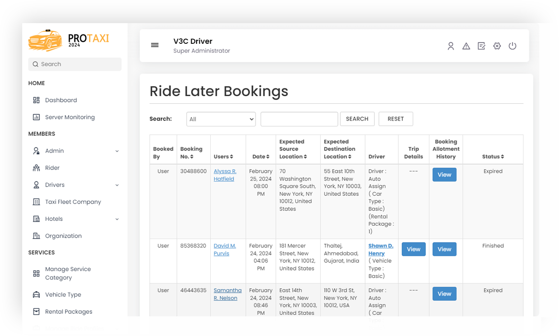 Ride Later Bookings Screen