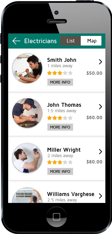 nearby available electrician apps screen