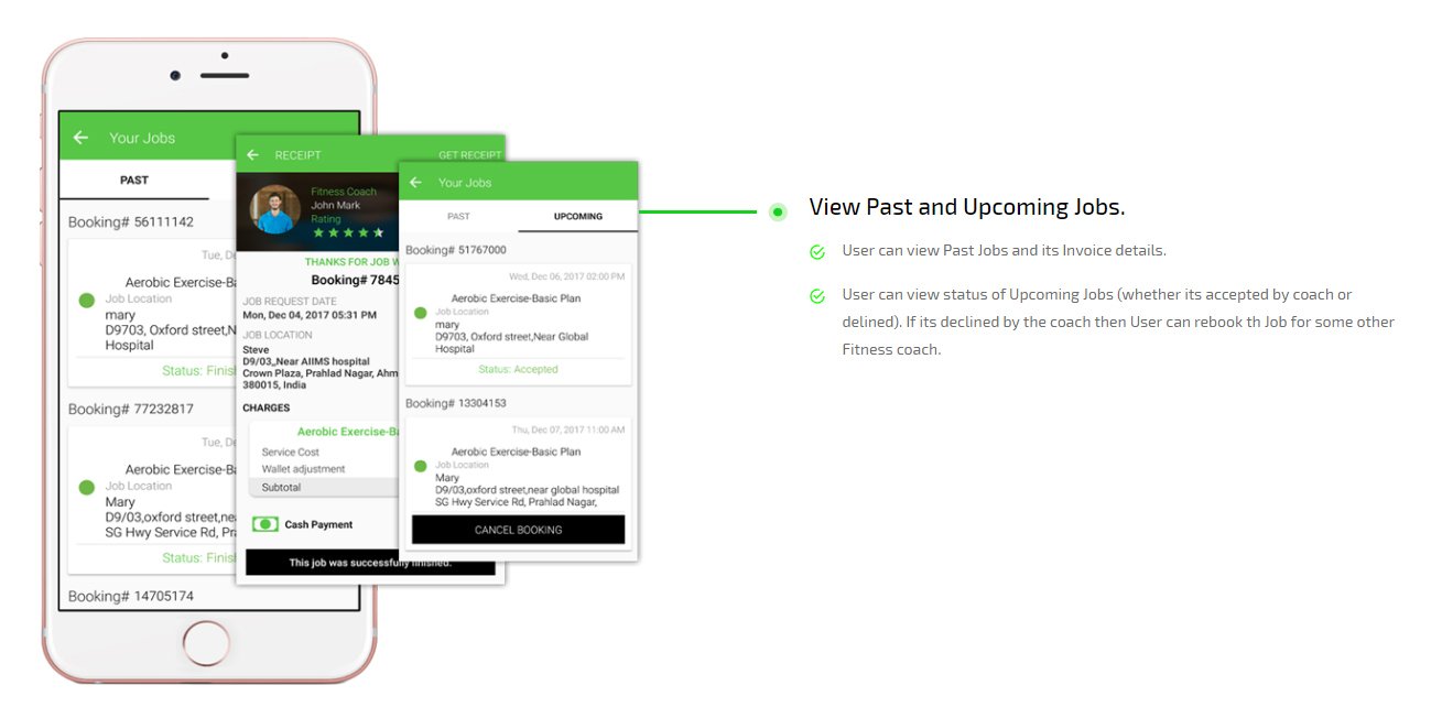 on demand fitness-coach app view past and upcoming jobs