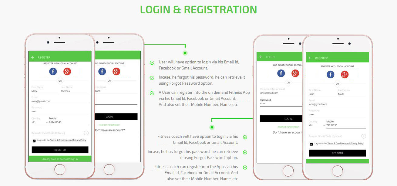 client and fitness-coach login/registration screen