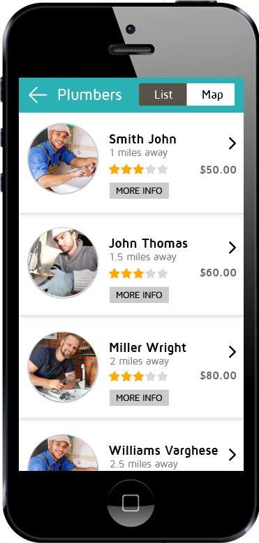 nearby available plumbers app screen