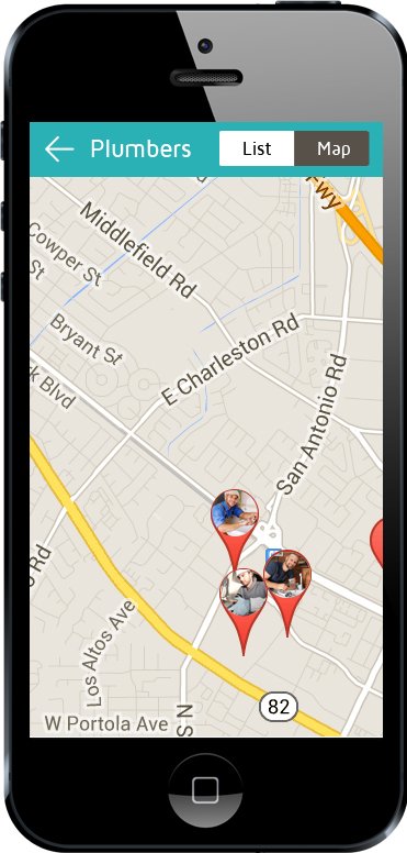 nearby available plumbers map view screen