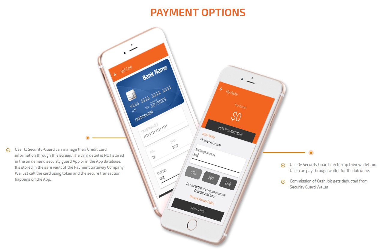 client and security-guard payment option screen