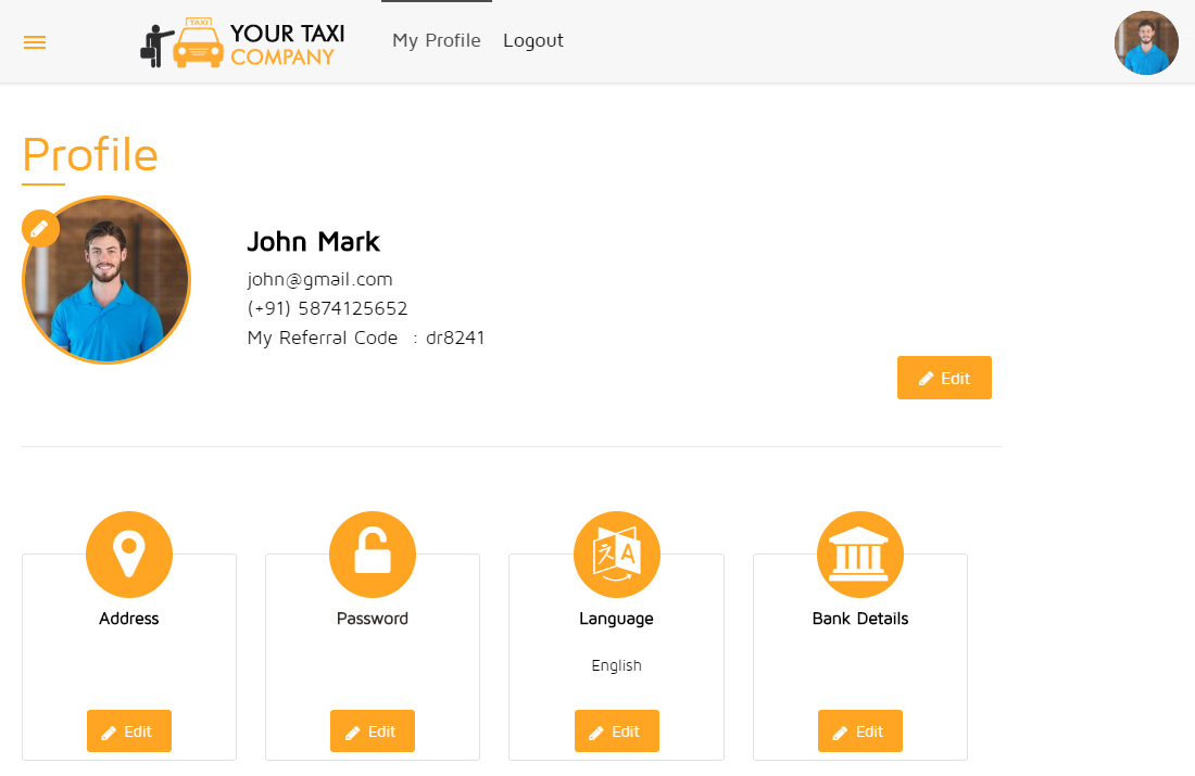 Screenshots of Uber Clone's Front Web Panel for Rider & Driver
