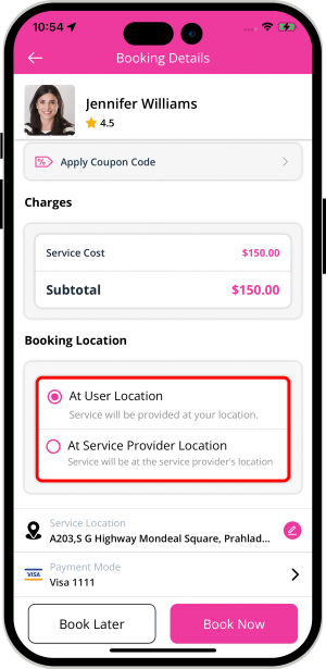 Select booking location
