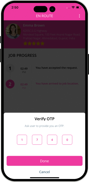 OTP Verification to Start the Job