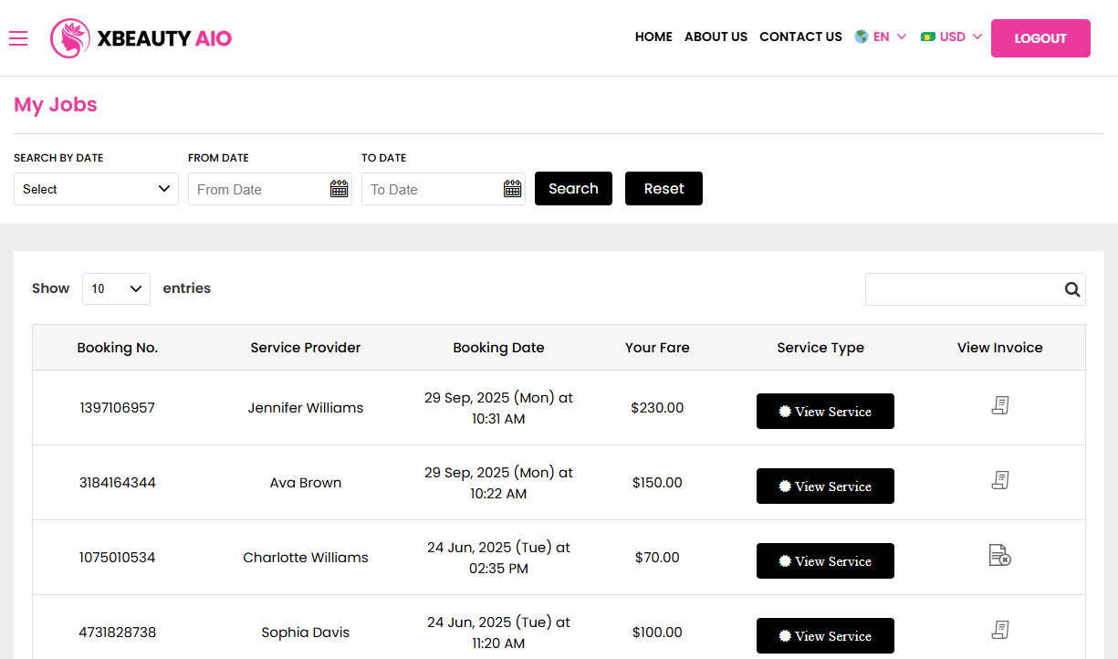 User Bookings