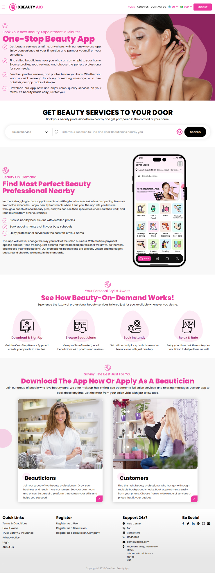 Uber clone web home page