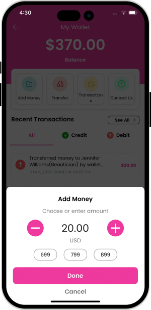 user and provider manage their wallet