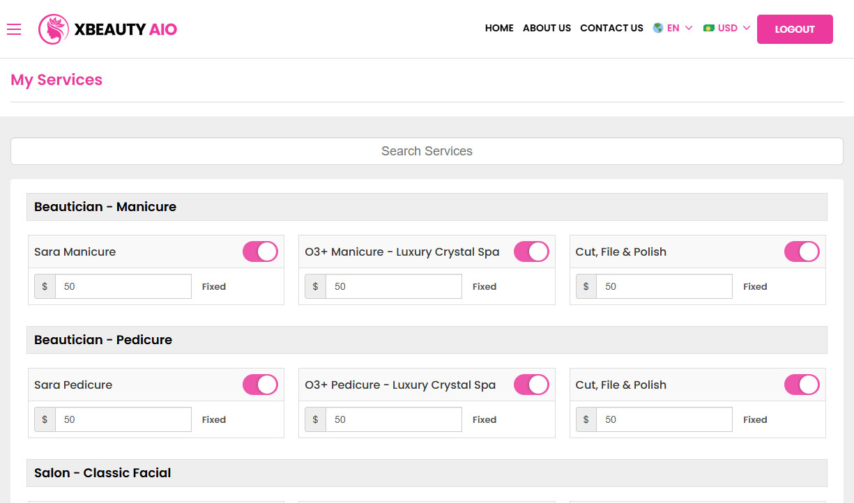 Beautician - Manage Services