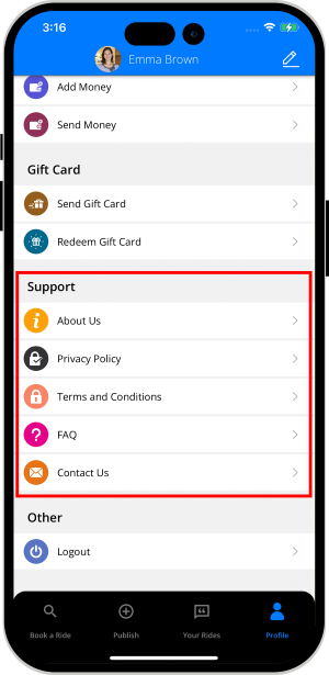 Information like About Us, Privacy Policy, Terms and Conditions, Contact US and FAQ.