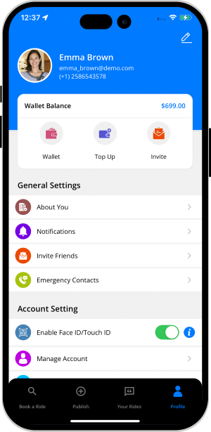 rider application menu option 
