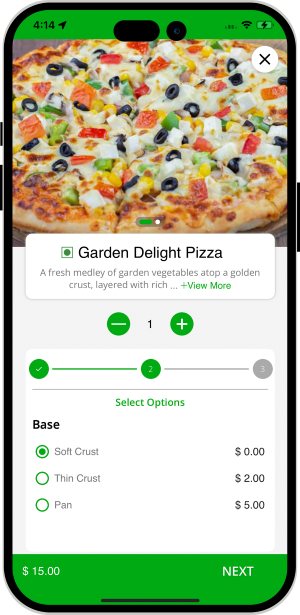 Restaurant menu multiple options