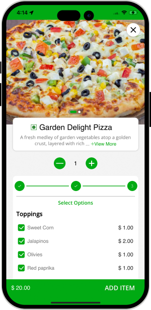 Restaurant menu multiple options