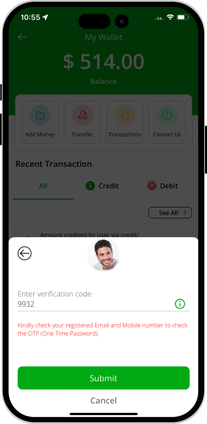 OTP verification for money transfer