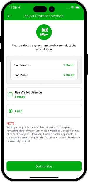 select payment method to complate the subscription