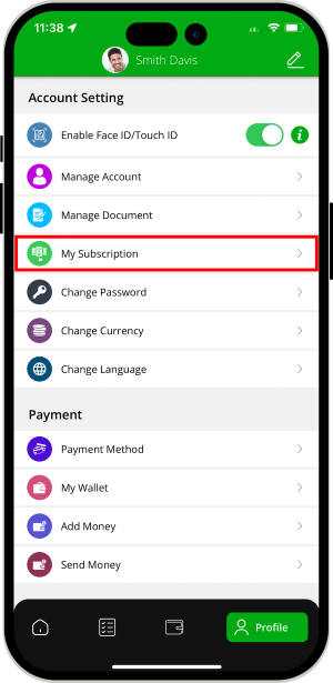 view your subscription details in your profile