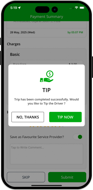 user can tip the driver