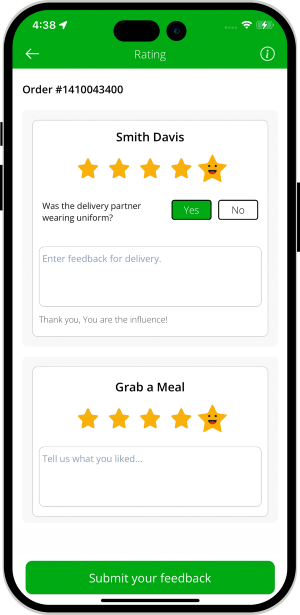 user rate & review to restaurant & driver