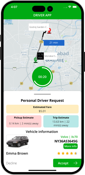 Driver accept or decline the request