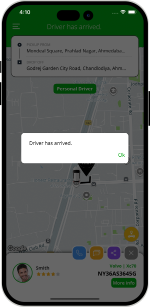 Rider is notified when driver reaches at location