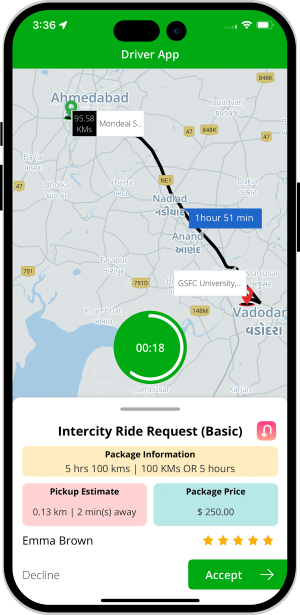 Driver accept or decline the request
