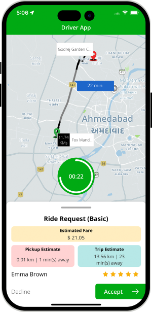 Driver accept or decline the request