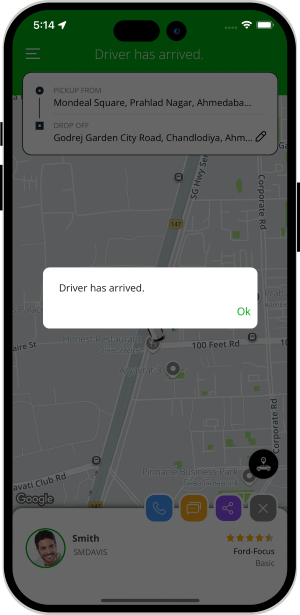 Rider is notified when driver reaches at location