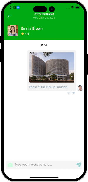 Driver updates when he arrives at pickup location